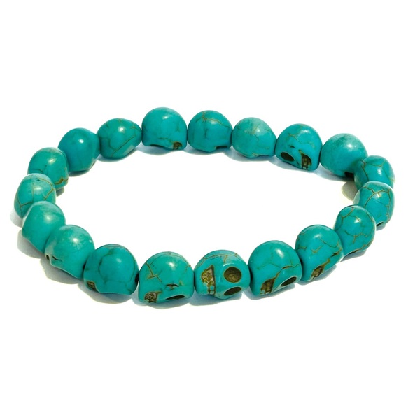 Skull Bead Bracelets Rainbow Teal Blue Stretchy Skeleton Goth Scary Halloween - Picture 13 of 14